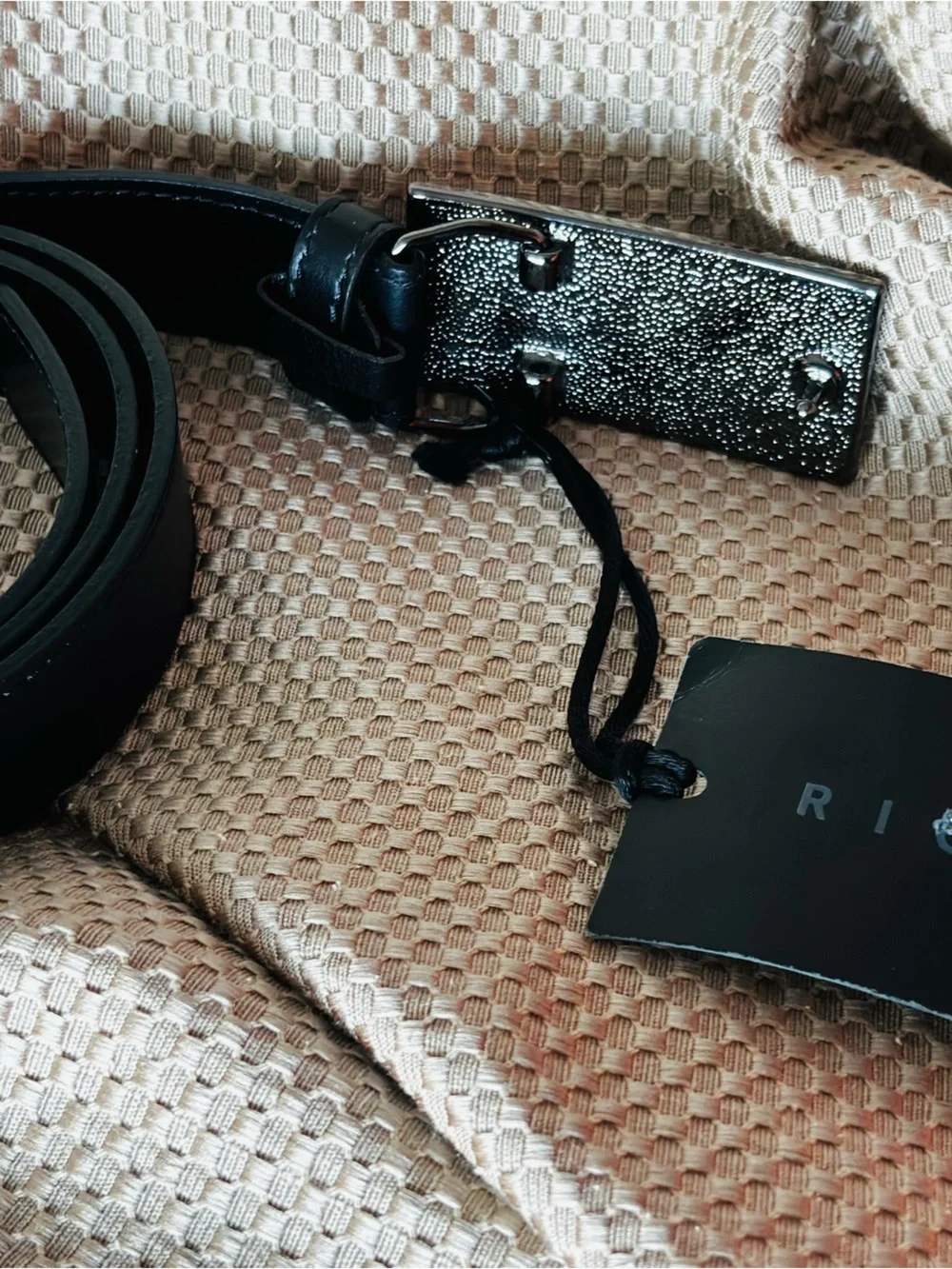NWT- Richmond Black Leather Belt with Studded Union Jack Buckle
